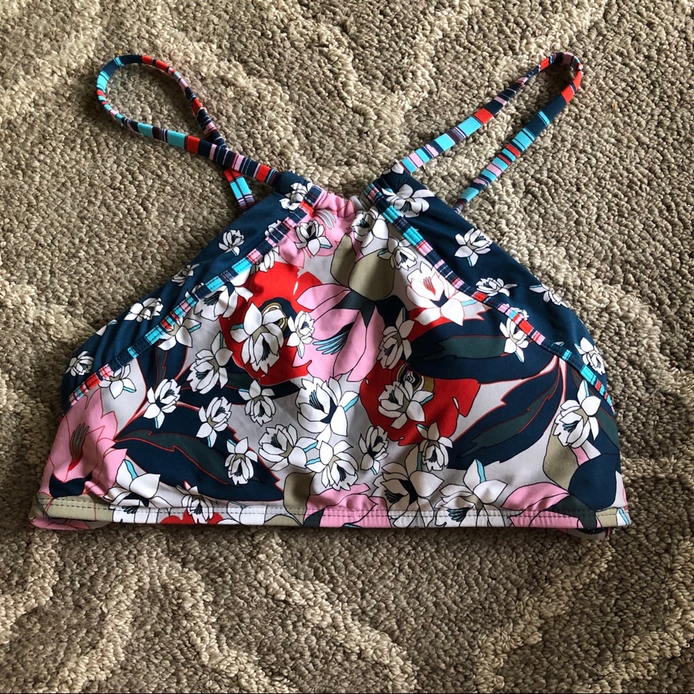 Halter bikini top with cross back tie straps